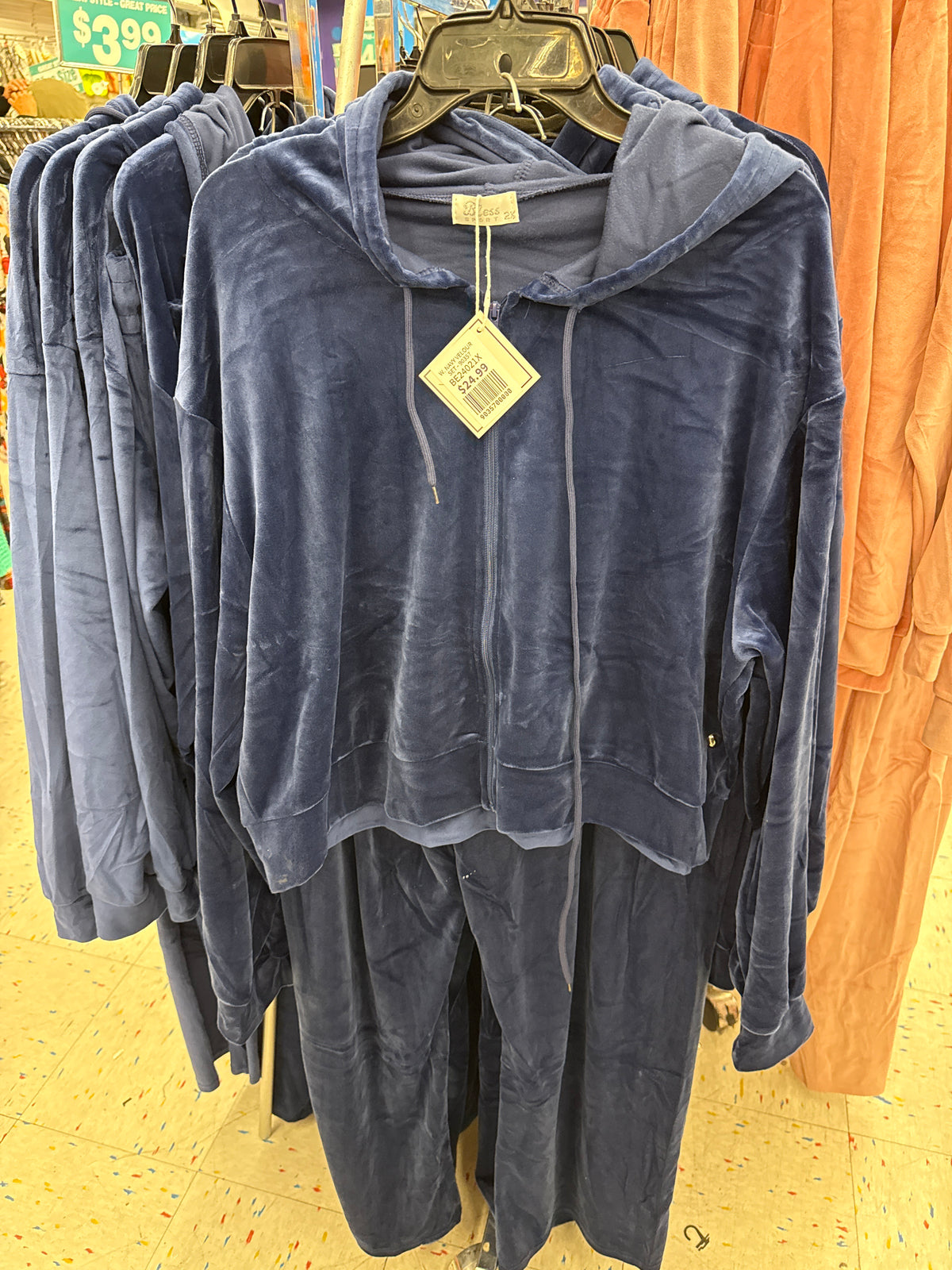 W. NAVY VELOUR SET - 90357